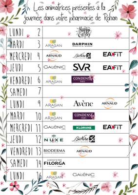 Planning des Animations du 01 au 16 avril 2018